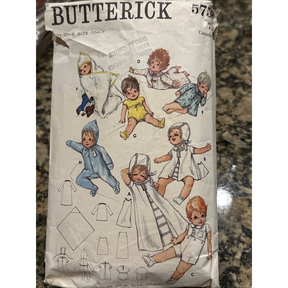 Butterick 5758 Baby Layette Sewing Pattern VTG Cut Complete? Dress Kimono Romper